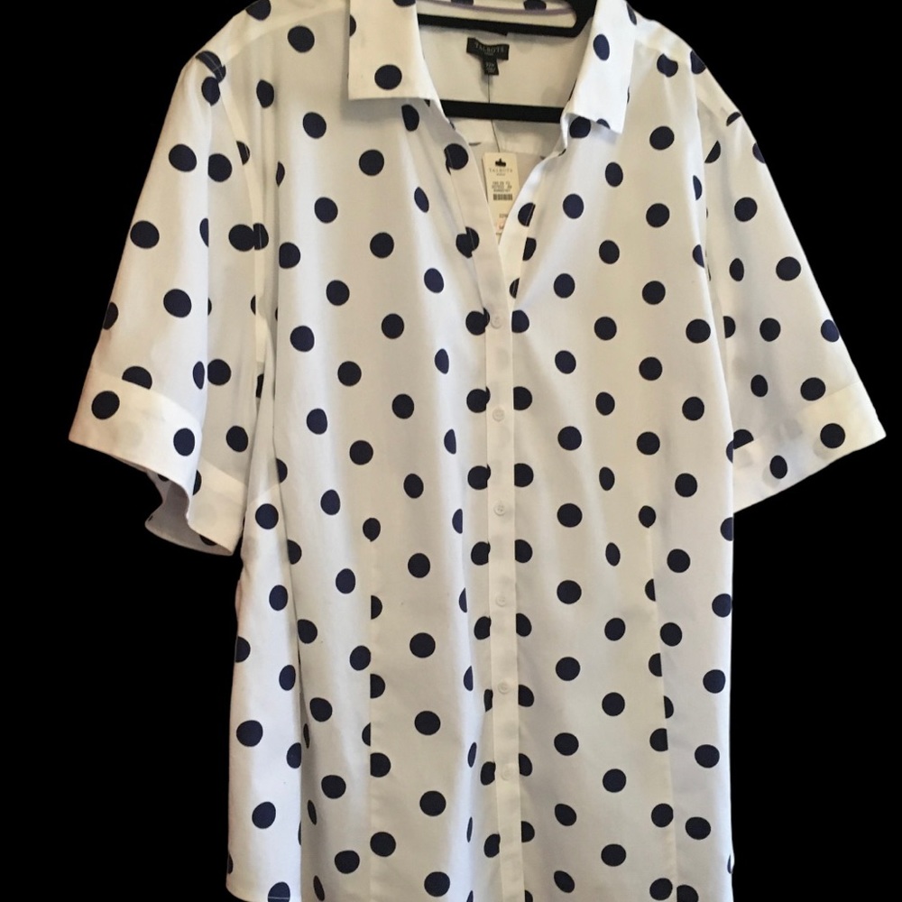 Talbots White and Navy Polka Dot Blouse